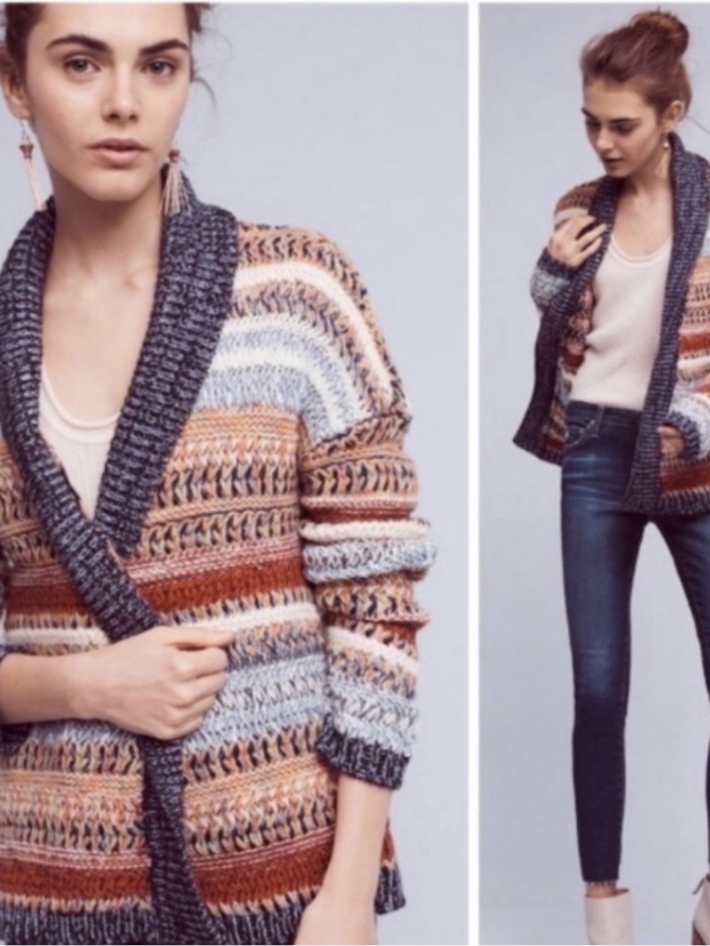Anthropologie Knitted & Knotted Michela Shawl Collar Cardigan Wool Alpaca Sz M